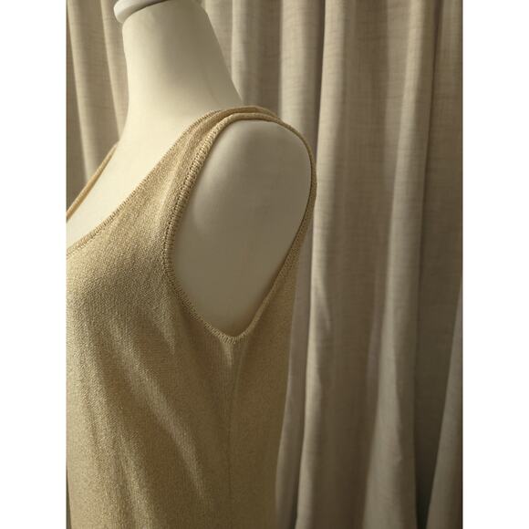 EL-Ana dress suit gold maxi knit metallic Sz L Virgin Wool & Rayon back split - Picture 2 of 11